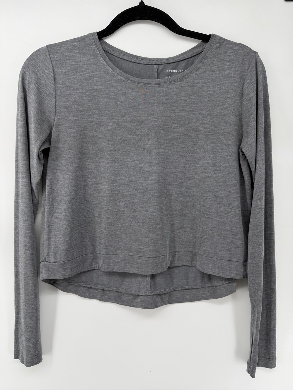 Oysho Sport Gray Cropped Long Sleeve Yoga Top Thumbholes Small